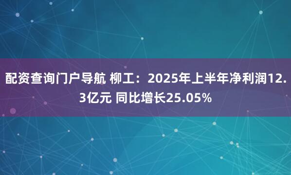 配资查询门户导航 柳工：2025年上半年净利润12.3亿元 同比增长25.05%